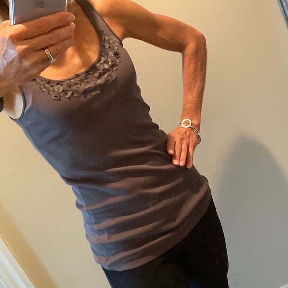 Eileen Fisher Organic Cotton Embellished Grey Tank - Picture 6 of 6